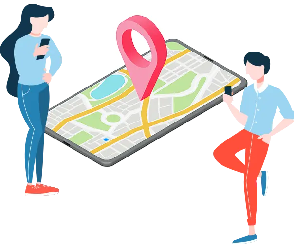 男性と女性とアプリ地図のイラスト